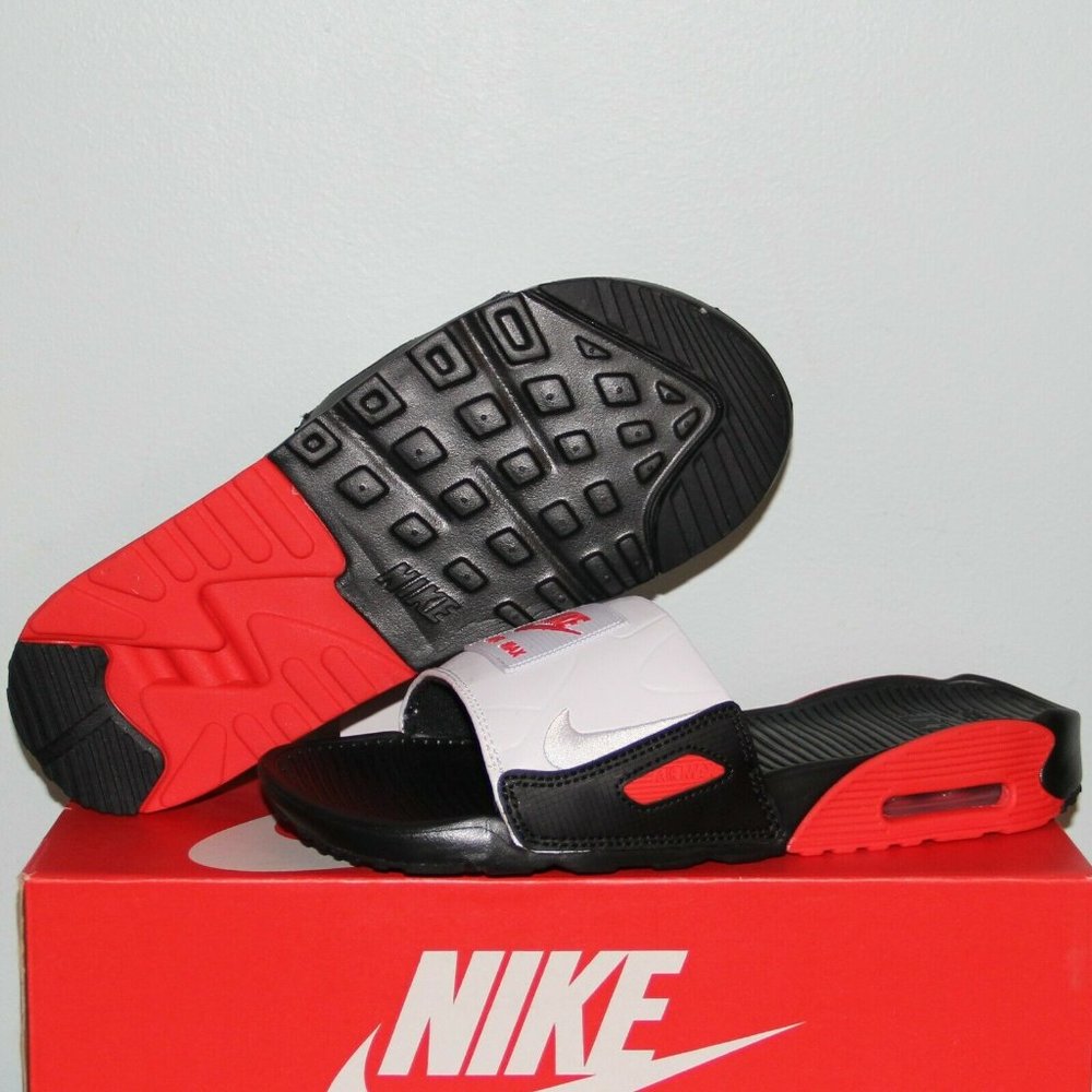 Nike Air Max 90 Slides Chile Red Womens 7 Sandals CT5241-003 White Black Slide